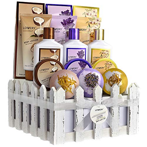 Home Spa Gift Baskets For Women and Men  16 Piece Set of Coconut  Lavender Jasmine and Honey Almond Scent  Includes Lotions  Salts  Bubble Baths  Body Scr