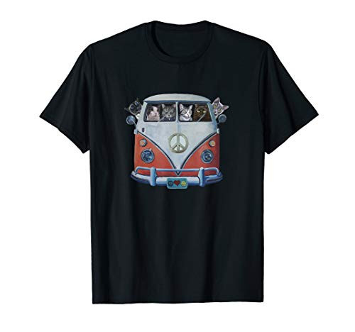Peace Love Cats  Hippie Van Cat  Cats Hippie Van  Funny Cat T-Shirt
