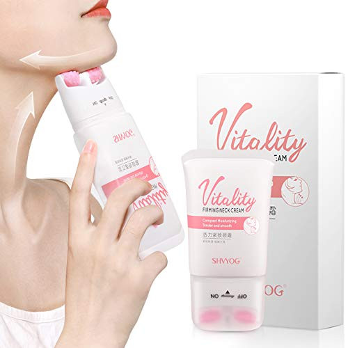 Neck Cream  SHVYOG Neck Firming Cream with 2 in 1 Roller Massage  Anti Aging Moisturizer for Neck and Décolleté  Anti Wrinkle Skin Tightening Cream for