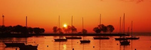 Posterazzi Silhouette of boats Lakes Michigan USA Poster Print  -18 x 6-