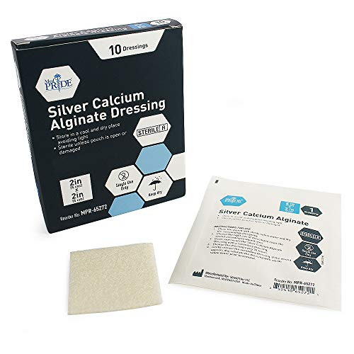 Medpride Silver Calcium Alginate Wound Dressing Pads- 2 x 2 Patches  10-Pack- Antimicrobial  Non-Stick Padding  Sterile  Highly Absorbent and Comforta