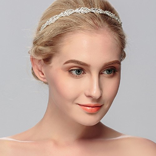 Ammei Flower Design Rhinestone Crystal Wedding Headband Bridal Headpieces Simple Design Bridal Headband -Silver-