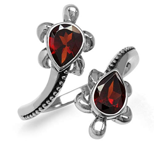 Silvershake 1-68ct- Natural Garnet 925 Sterling Silver Turtle Bypass Ring Size 9