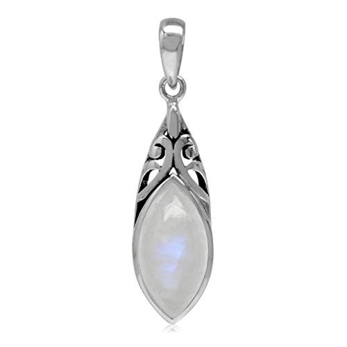 Silvershake 14X7mm Natural Marquise Shape Moonstone 925 Sterling Silver Filigree Solitaire Pendant Silvershake 14X7mm Natural Marquise Shape Moonstone 925 Sterling Silver Filigree Solitaire Pendant