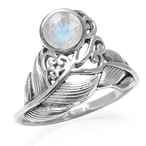 Silvershake Natural Moonstone White Gold Plated 925 Sterling Silver Feather Victorian Style Ring Size 8 Silvershake Natural Moonstone White Gold Plated 925 Sterling Silver Feather Victorian Style Ring Size 8