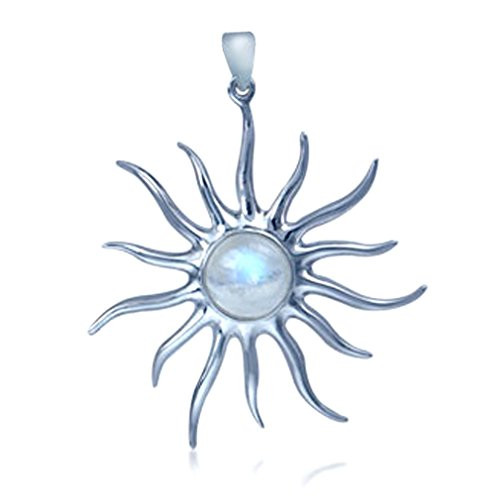 Silvershake Natural Moonstone White Gold Plated 925 Sterling Silver Sun Ray Inspired Pendant Silvershake Natural Moonstone White Gold Plated 925 Sterling Silver Sun Ray Inspired Pendant