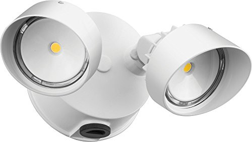 Lithonia Lighting OLF 2RH 40K 120 PE WH M4 Contractor Select Twin Head Dusk to Dawn Outdoor Integrated LED Security Flood Light Round 4000K White
