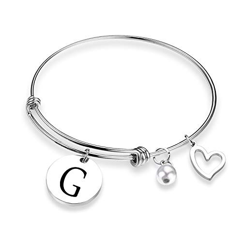 ZNTINA Initial Bracelet Letter Bracelet with Heart Charm Personalized Jewelry Wire Bangle Bracelet Gift for her -BR- G- ZNTINA Initial Bracelet Letter Bracelet with Heart Charm Personalized Jewelry Wire Bangle Bracelet Gift for her -BR- G-