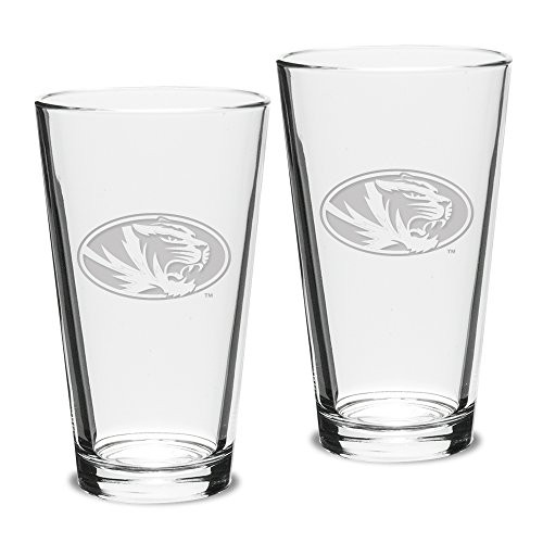 University Glass NCAA Missouri Tigers Adult Set of 2 - 16 oz Pub Mixing Glasses Deep Etch Engraved  One Size  Clear