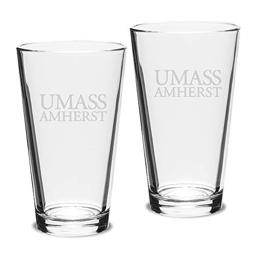 University Glass NCAA UMass - Amherst Collegiate Pub Beer Glasses - 16 OZ - Deep Etch Engraved - Set of 2
