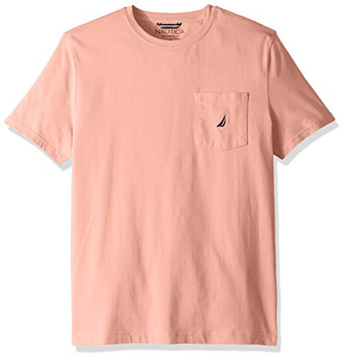 Nautica Mens Solid Crew Neck Short Sleeve Pocket T-Shirt  Coral Sands  Small