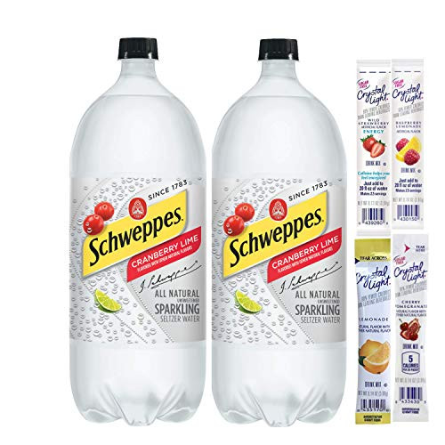 Schweppes Cranberry Lime Sparkling Seltzer Water  2 L -Pack of 2- with 6 Crystal Light Drink Variety Mix