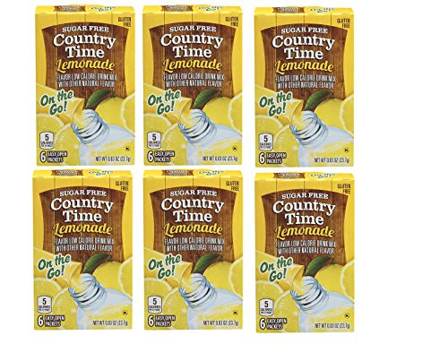 Country Time Lemonade Sugar Free On the Go 6 Packets Powder -Pack of 6- Gluten Free
