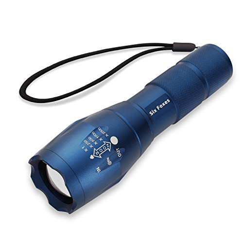 LED Tactical Flashlight  SIX FOXES Super Bright High Lumen Flashlight  CREE T6 Flashlight with 5 Modes  Zoomable Waterproof Flashlight Torch Light for
