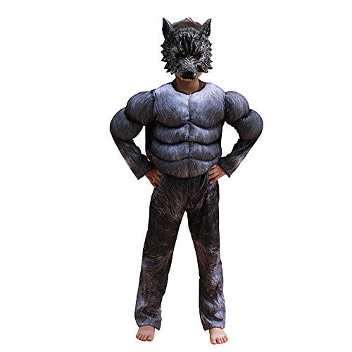 Eppsoie Child Muscle Wolf Suits Costume for Boys Kids Halloween Wolf Costumes with Wolf Mask Monster Dress up-6-8-