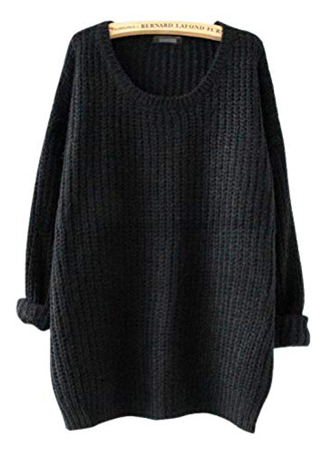 ARJOSA Womens Casual Loose Knit Crew Neck Oversized Pullover Sweater Jumper Tops -Black-