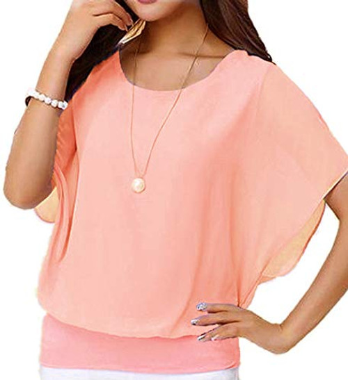 VIISHOW Womens Loose Casual Short Sleeve Chiffon Top T-Shirt Blouse -X-Large  Light Pink-