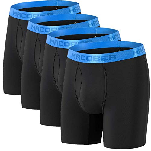 MACOBER Mens Boxer Briefs Breathable Long Leg No Ride Up Soft Open Fly Elastic Waistband Bamboo Boxer Briefs for Mens Packs