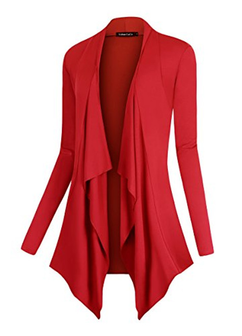 Urban CoCo Womens Drape Front Open Cardigan Long Sleeve Irregular Hem -XL  Red-