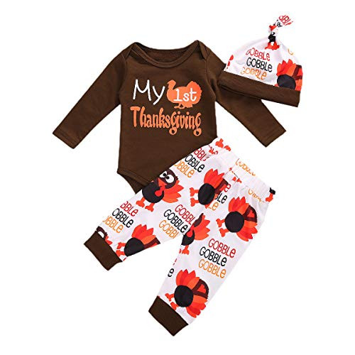 My 1st Halloween Newborn Baby Girls Boys Clothes Pumpkin Bodysuit Pants with Hat -Thanksgiving  0-3 Months-