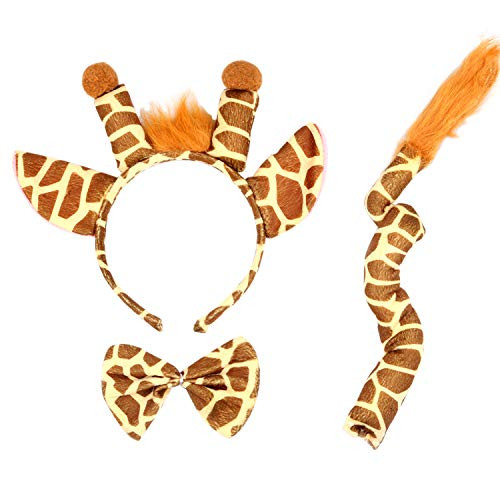 Giraffe Costume Set Giraffe Ears Headband Giraffe Tail Nose Bow Tie Giraffe Fancy Dress Costume Kit Accessories for Halloween Cosplay Costume Dress Up