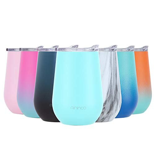 Insulated Wine Tumbler with Lid Stainless Steel Stemless Wine Glass Tumbler Cup 12 OZ Wine Tumbler with Lid and Straw