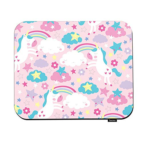 Swono Unicorn Mouse Pads Funny Pink Unicorn and Rainbow Pattern Mouse Pad for Laptop Funny Non-Slip Gaming Mouse Pad for Office Home Travel Mouse Mat