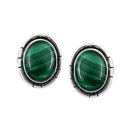 Genuine Oval Shape Malachite Stud Earrings 925 Silver Plated Handmade Jewelry For Women Genuine Oval Shape Malachite Stud Earrings 925 Silver Plated Handmade Jewelry For Women