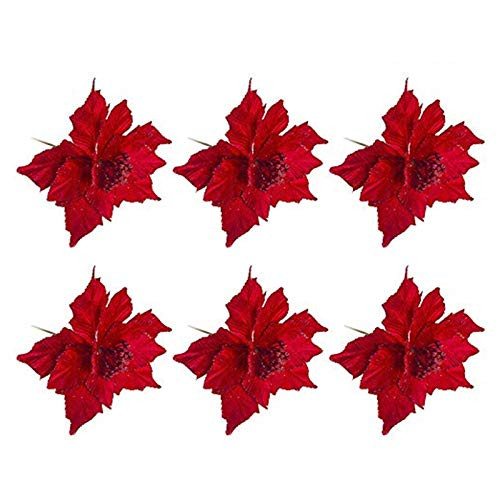 6Pcs Christmas Artificial Flowers Silk Glitter Poinsettia Xmas Tree Ornaments Faux Poinsettia DIY Flower Centerpiece Arrangement Props Christmas Home 6Pcs Christmas Artificial Flowers Silk Glitter Poinsettia Xmas Tree Ornaments Faux Poinsettia DIY Flower Centerpiece Arrangement Props Christmas Home