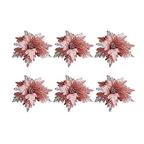 6Pcs Christmas Artificial Flowers Silk Glitter Poinsettia Bouquet Stem Xmas Tree Ornaments Faux Poinsettia Picks DIY Flower Centerpiece Arrangement Pr 6Pcs Christmas Artificial Flowers Silk Glitter Poinsettia Bouquet Stem Xmas Tree Ornaments Faux Poinsettia Picks DIY Flower Centerpiece Arrangement Pr