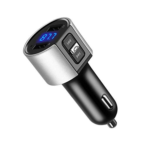 VR-robot Bluetooth FM Transmitter for Car, Wireless Bluetooth FM Radio Adapter Car Kit with Hands-Free Calling and 2 Ports USB Charger
