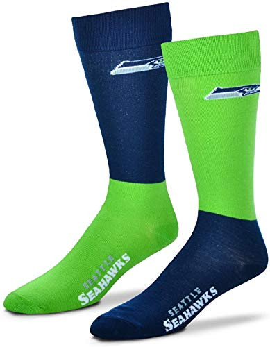 For Bare Feet - NFL 4 Square Mismatch Socks - Seattle Seahawks -Medium -5-10--