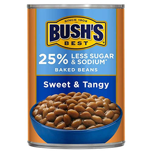 Bushs Best 25 Less Sodium and Sugar Sweet and Tangy Baked Beans -Pack of 12 cans-