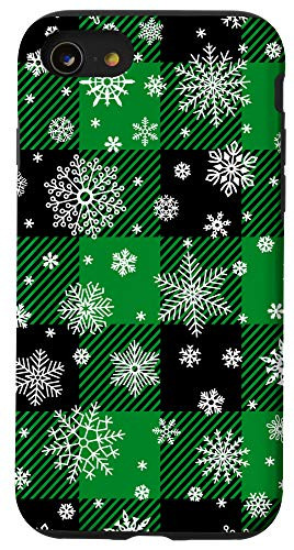 iPhone SE -2020- - 7 - 8 Snowflakes on Green Black Winter Plaid Buffalo Christmas Case