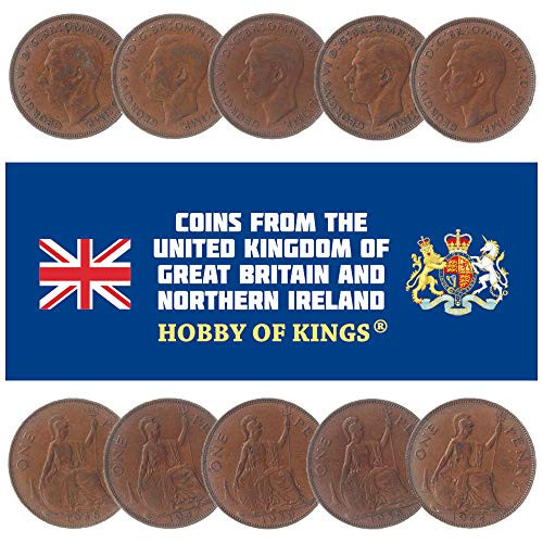 LOT of 10 Great Britain King George VI 1 Penny Coins Old Collectible 1937-1952 LOT of 10 Great Britain King George VI 1 Penny Coins Old Collectible 1937-1952