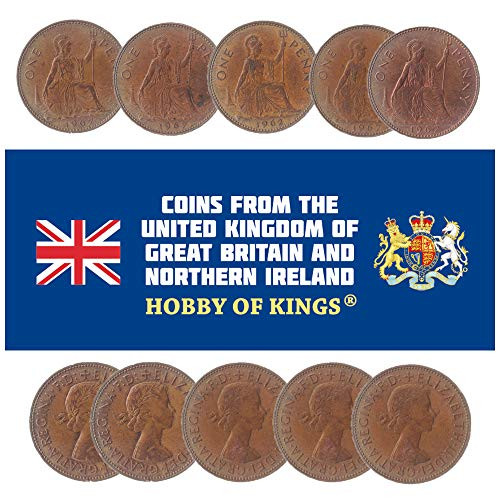 LOT of 10 Great Britain UK 1 Penny Coins Queen Elizabeth II 1953-1970 LOT of 10 Great Britain UK 1 Penny Coins Queen Elizabeth II 1953-1970