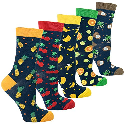 Socks n Socks Womens Girls 5pk Novelty Funny Food Fruits Crew Socks Gift Box Socks n Socks Womens Girls 5pk Novelty Funny Food Fruits Crew Socks Gift Box