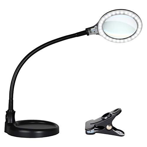 Brightech LightView Pro Flex 2-in-1 Magnifying Glass LED Lamp - Lighted Magnifier with Stand & Clamp - for Desk, Sewing, Table - Bright Light for Reading, Crafts - 2.25x