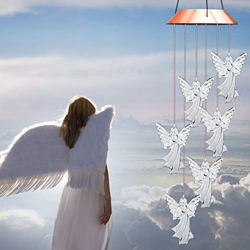 Lampelc Solar Mobile Wind Chime Outdoor LED Light Solar Angel Wind Chimes Color-Changing Waterproof Hanging Solar Powered Chimes Lights for Garden Cor