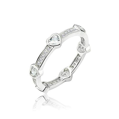 SOLIDSILVER- Sterling Silver Heart Eternity Crystal Clear CZ Band Ring For Women  Girls and Teens - Sizes 9