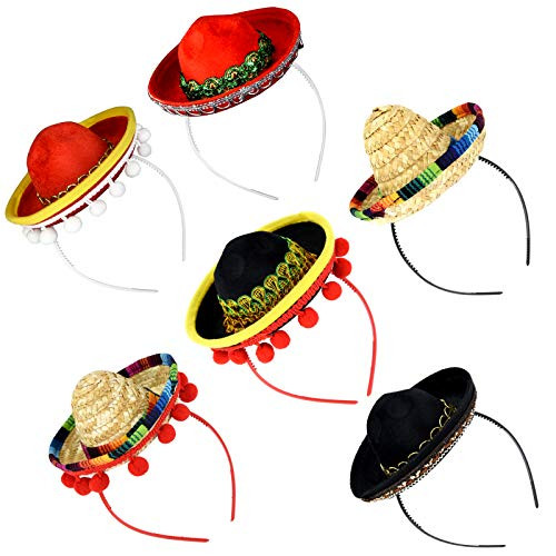 HOVEOX 6Pcs Sombrero Headbands Fiesta Sombrero Party Hats Straw Sombrero Headband Hats Cinco De Mayo Fiesta Fabric Sombrero Headband for Carnivals Fes HOVEOX 6Pcs Sombrero Headbands Fiesta Sombrero Party Hats Straw Sombrero Headband Hats Cinco De Mayo Fiesta Fabric Sombrero Headband for Carnivals Fes