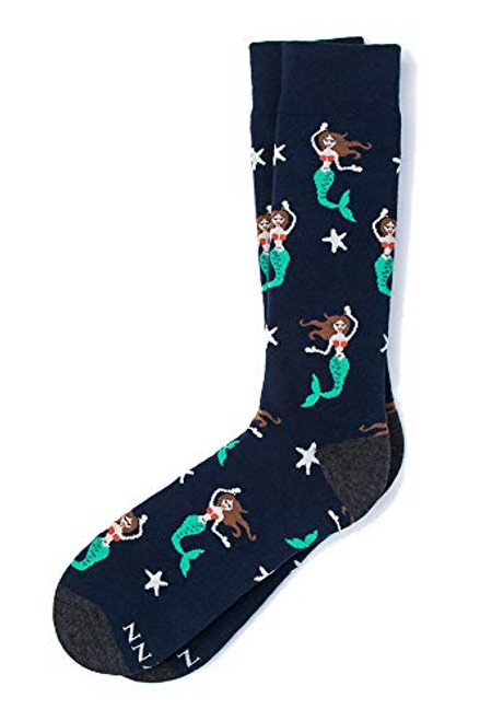 Mens Hipster Swimming Mythical Mermaid Contemporary Crew Dress Socks -Navy Blue- Mens Hipster Swimming Mythical Mermaid Contemporary Crew Dress Socks -Navy Blue-