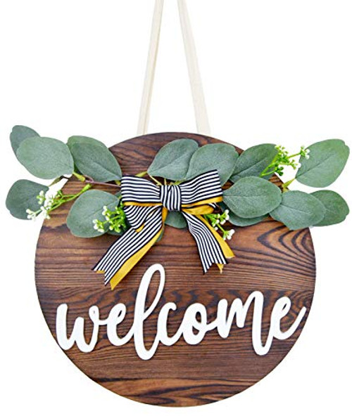 Somto Rustic Welcome Sign Front Door Decor Farmhouse Round Wood Hanging Sign Porch Decorations for Home Porch Outdoor Hanging Vertical Sign