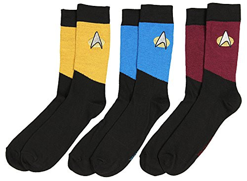 Star Trek The Next Generation Uniform Adult Crew Socks -3 Pack-