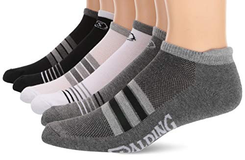 Spalding Mens 6 Pack No Show  black Grey Multi  Sock Size 10-13  Shoe Size 6-5-12-5
