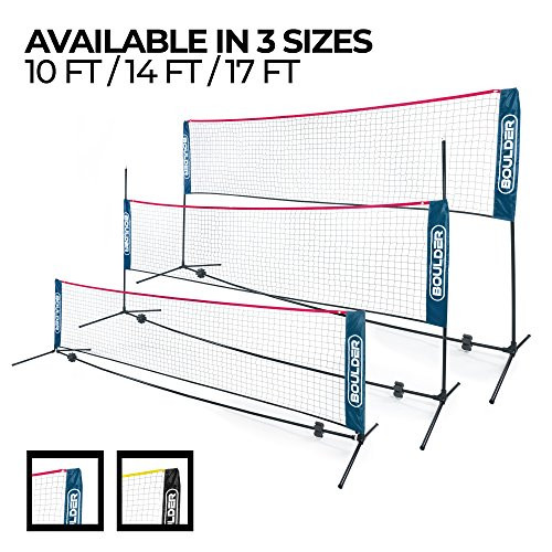 Boulder Portable Badminton Net - 14-Ft Small Net Set for Tennis, Soccer Tennis, Pickleball, Badminton- Easy Set-up Nylon Sports Net with Poles - For Indoor or Outdoor Court, Beach, Driveway