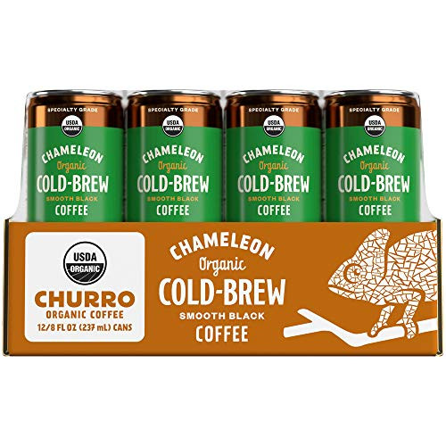 Chameleon Cold-Brew Organic Churro Smooth Black Coffee  8 Fl- Oz- Can -12 Pack-  Diary-Free Cold-Brew Coffee Beverage Made with Organic Ethically Sou