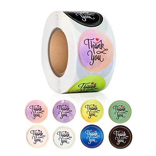 Yolaist 1-5inch Thank You Stickers 8 Difference Colors Design Thank You Label Stickers Envelope Seals 500 Labels Per Roll