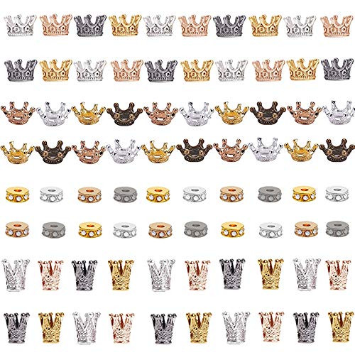 80 Pcs 4 Colors King Queen Crown Charm Beads Style Alloy Large Hole Spacer Beads Loose Beads Bracelet Connector for Necklace Jewelry DIY Craft Makin