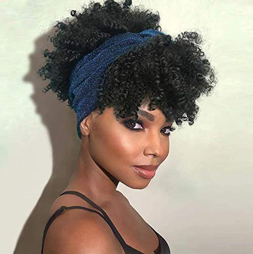Divine Hair Short Afro Kinky Curly Wigs for Black Women Synthetic Headband Wig Drawstring Wigs with Headband Attached Headwrap Wig Afro Curly Wig Wrap
